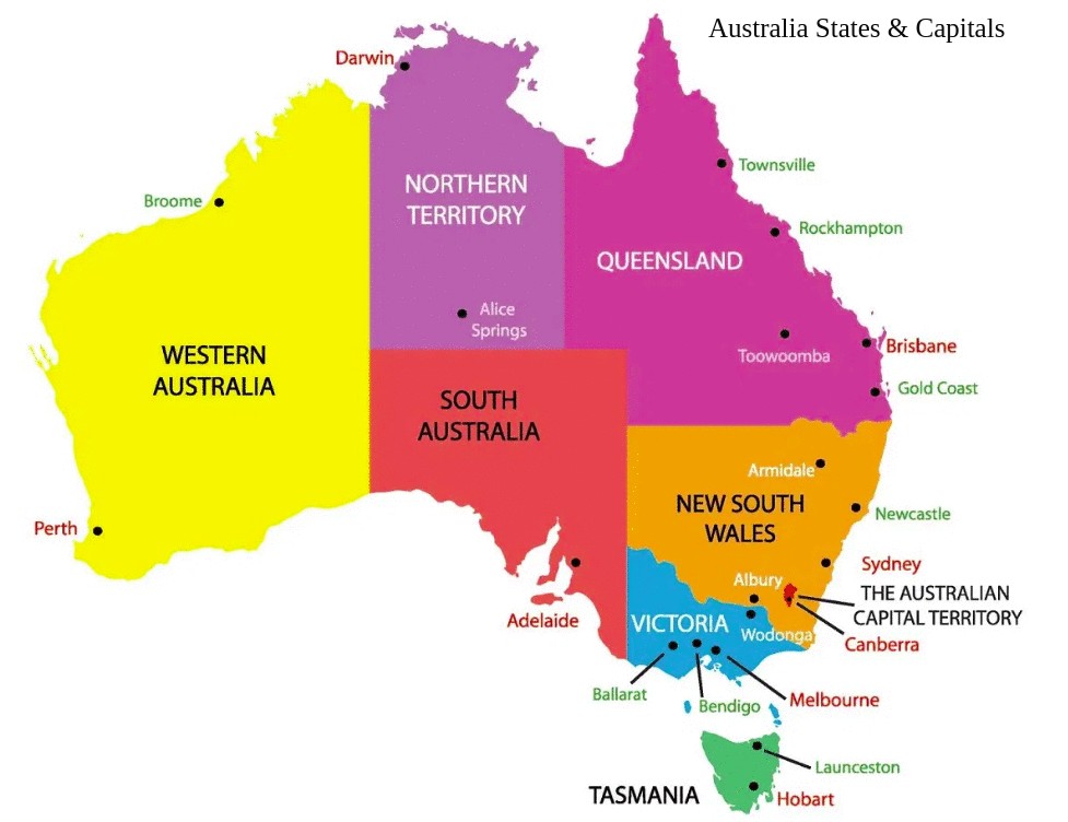 Kænguru Banzai kolbøtte List of Australia States and Capitals - Map of Australian capital Cities