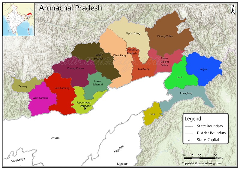 Arunachal Pradesh District Map, List of Districts in Arunachal Pradesh