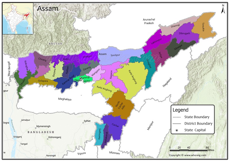 Assam District Map, List of Districts in Assam