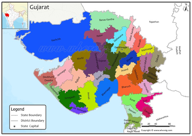 Gujarat District Map, List of Districts in Gujarat