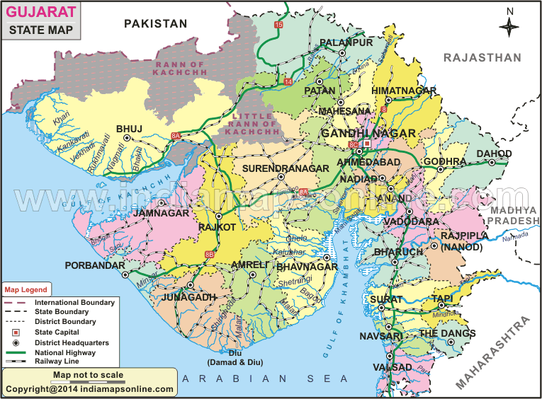 Gujarat Map, India