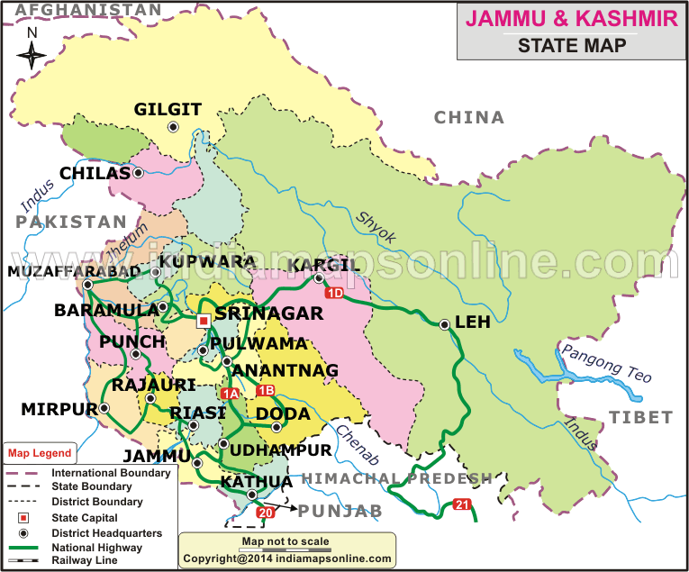 Jammu and Kashmir Map, India