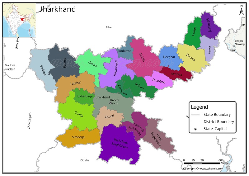 Jharkhand District Map, List of Districts in Jharkhand