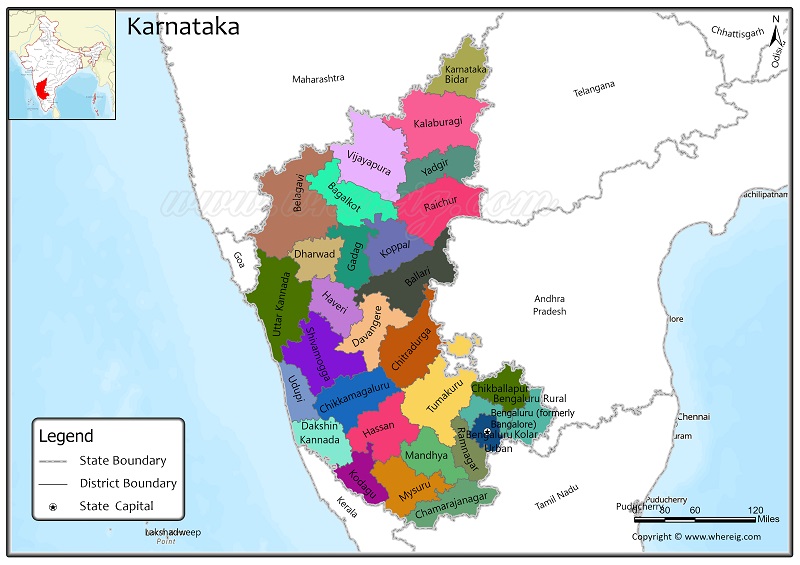 Karnataka District Map, List of Districts in Karnataka