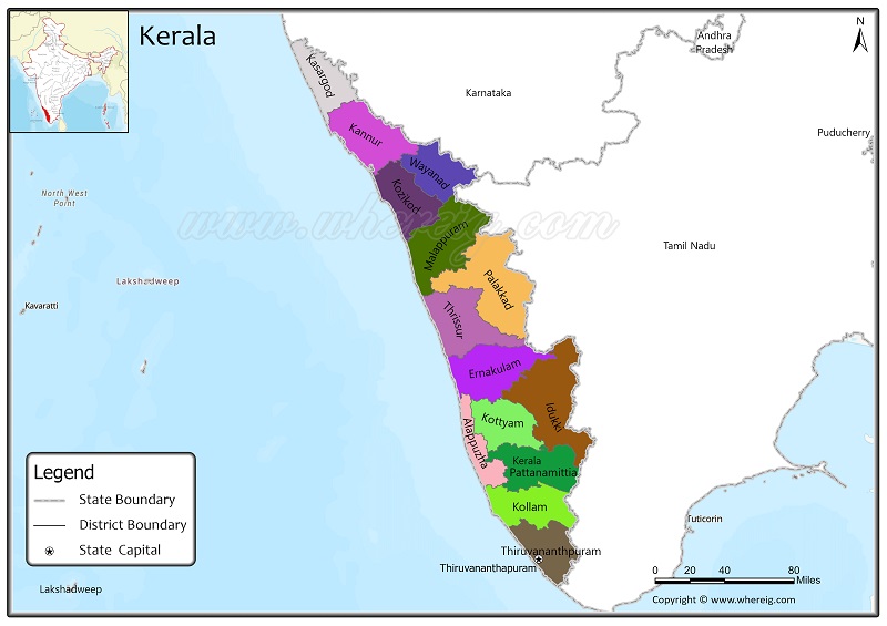 Kerala District Map, List of Districts in Kerala