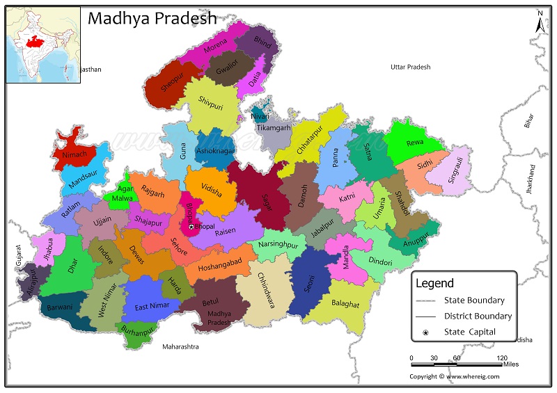 Madhya Pradesh District Map, List of Districts in Madhya Pradesh