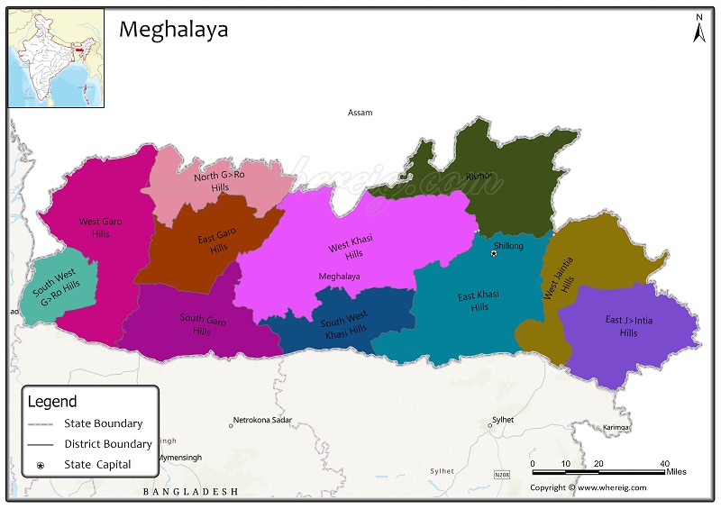 Meghalaya District Map, List of Districts in Meghalaya