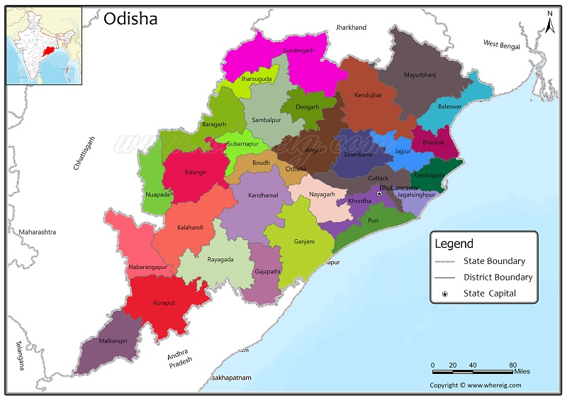 Odisha District Map, List of Districts in Odisha