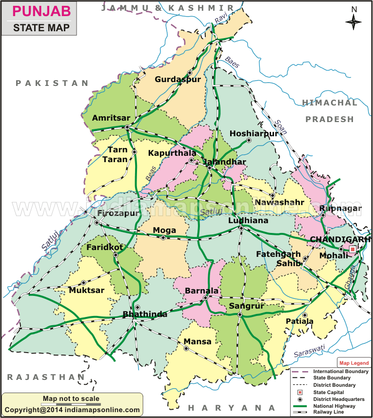 Punjab Map, State map of Punjab, India