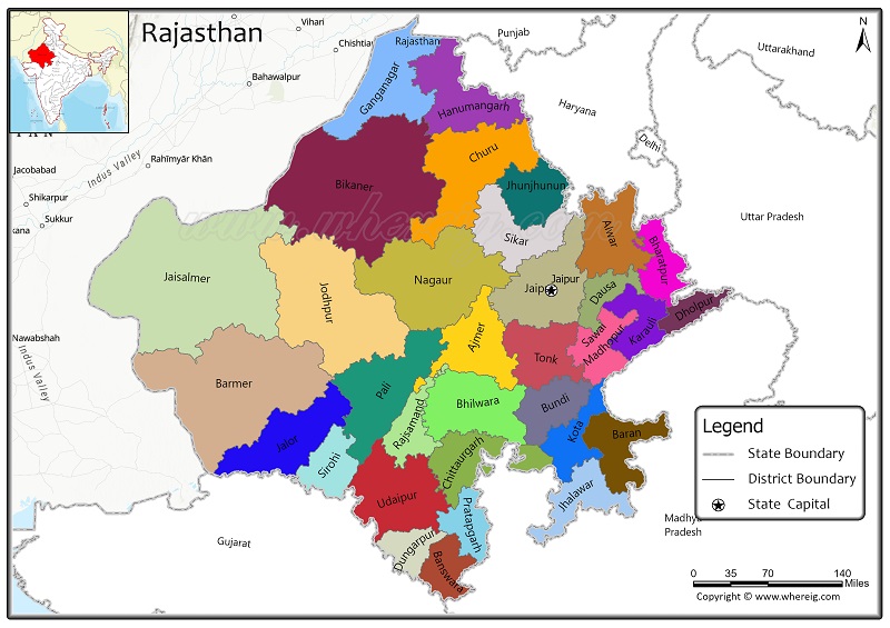 Rajasthan District Map, List of Districts in Rajasthan