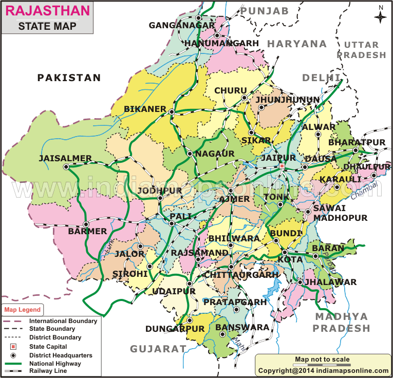 Rajasthan Map, State map of Rajasthan, India