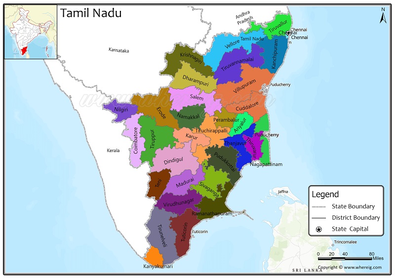 Tamil Nadu District Map, List of Districts in Tamil Nadu