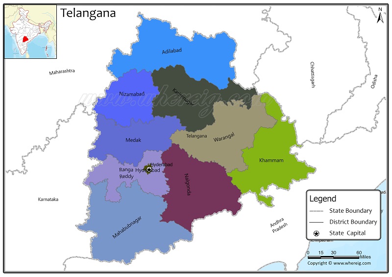 Telangana District Map, List of Districts in Telangana