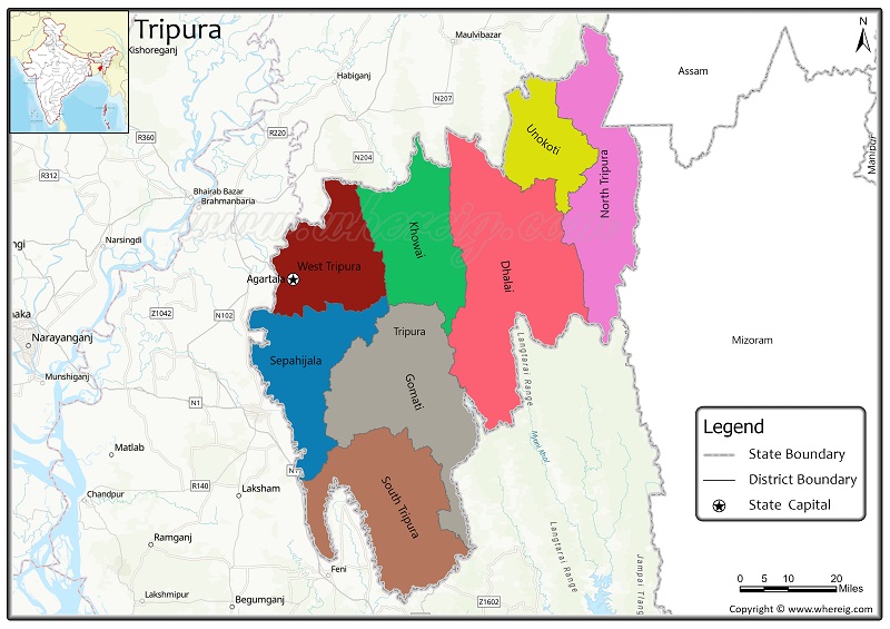 Tripura District Map, List of Districts in Tripura