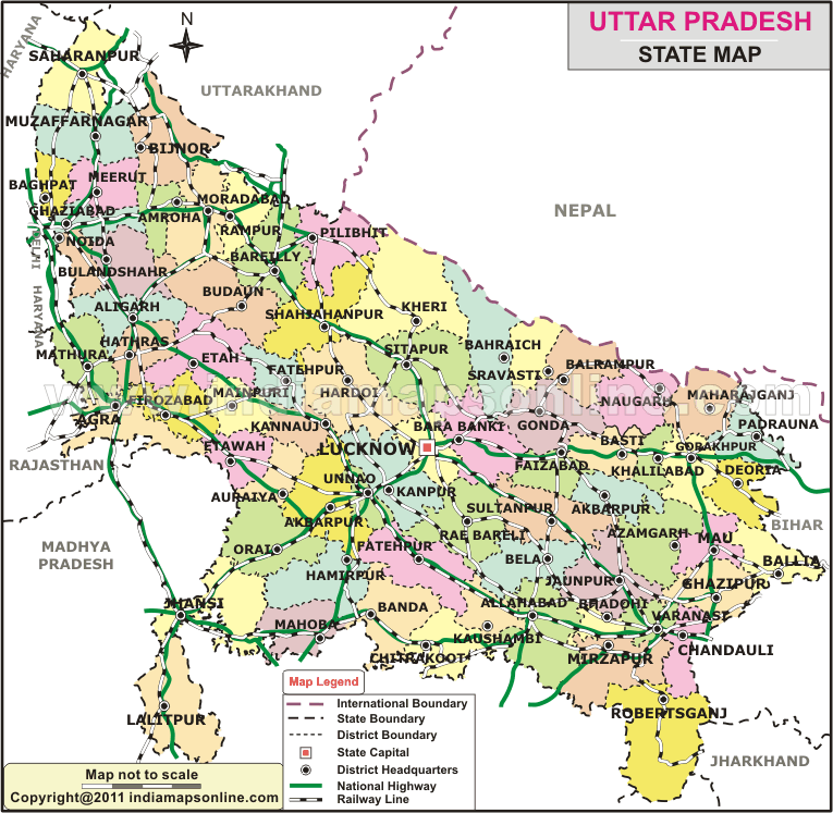 Uttar Pradesh Map, State map of Uttar Pradesh, India