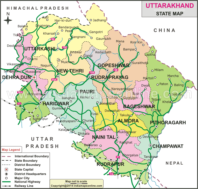 Uttarakhand Map, State map of Uttarakhand, India