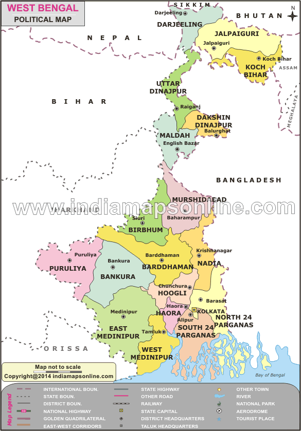 West Bengal Map, State map of West Bengal, India