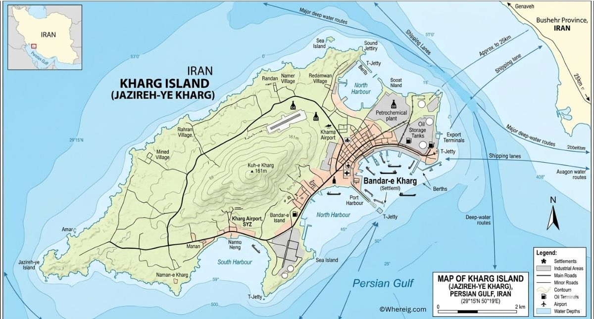 Where is Kharg Island in Iran, Kharg Island Map