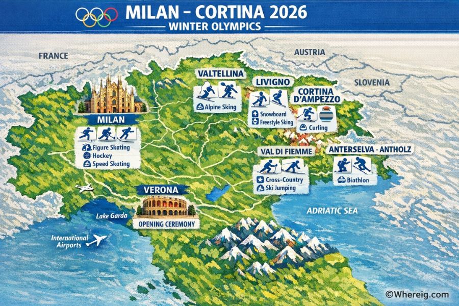 Milano Cortina 2026 Winter Olympics Map