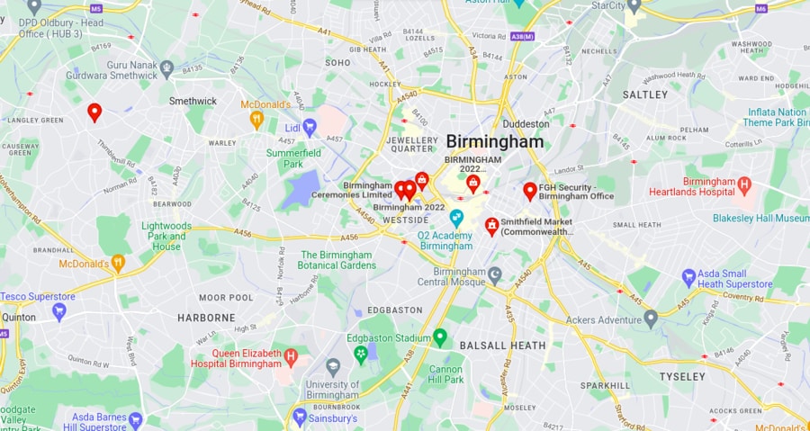 Birmingham 2022 Commonwealth Games Map