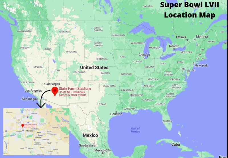 Where is the Super Bowl This Year 2023 - Location Map of State Farm Stadium in Glendale, Arizona