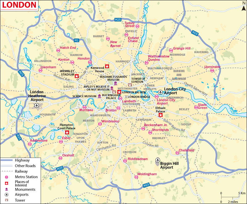 Map of London, the capital of England and the UK