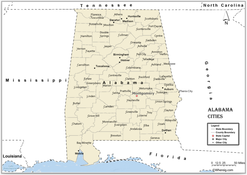 Map of Alabama Cities, List of Cities in Alabama