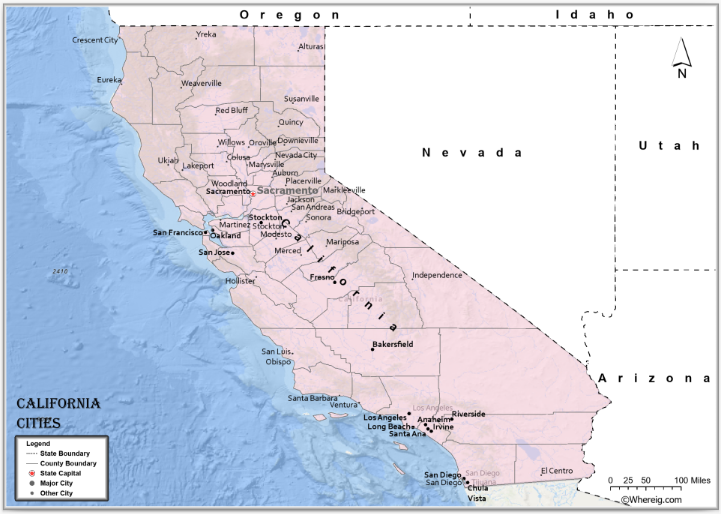 Map of California Cities, List of Cities in California