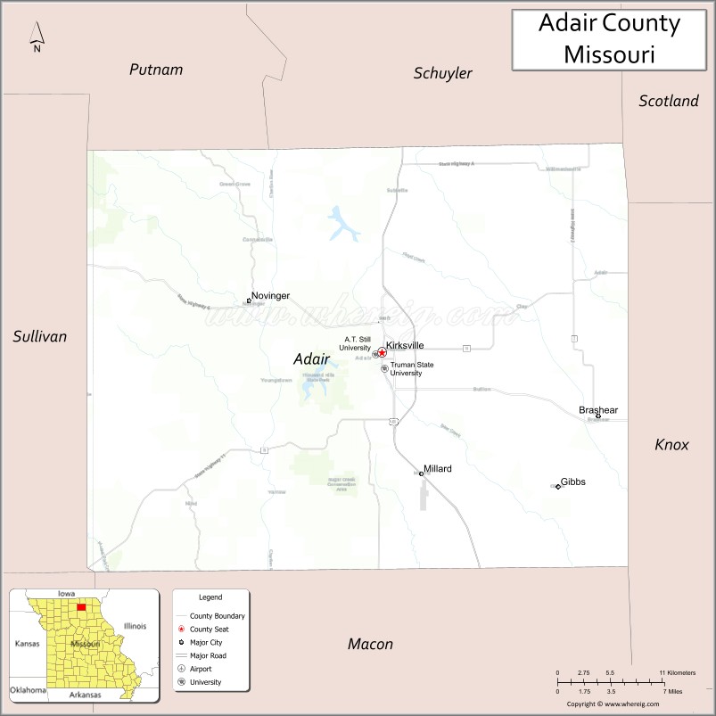 Map of Adair County, Missouri