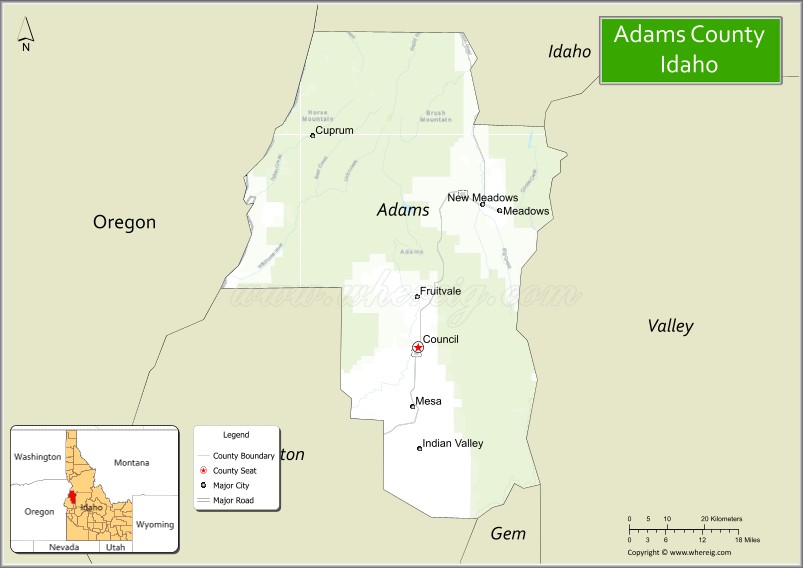 Map of Adams County, Idaho