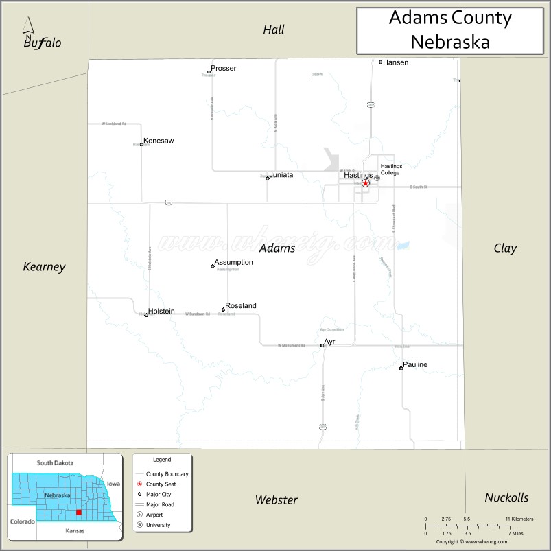 Map of Adams County, Nebraska