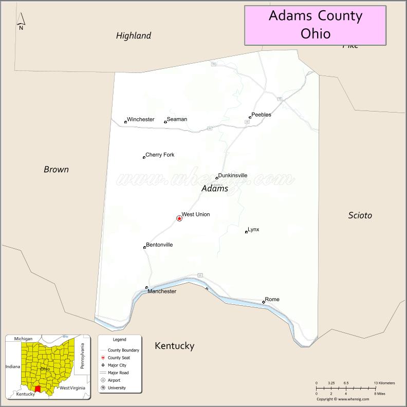 Map of Adams County, Ohio