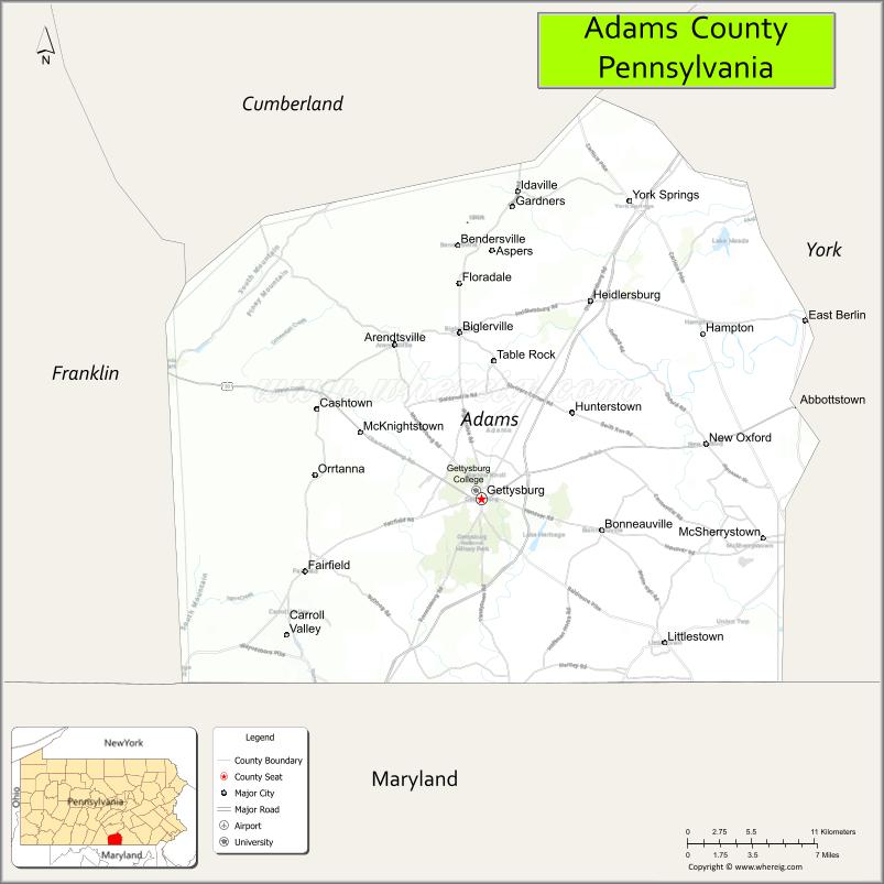 Map of Adams County, Pennsylvania