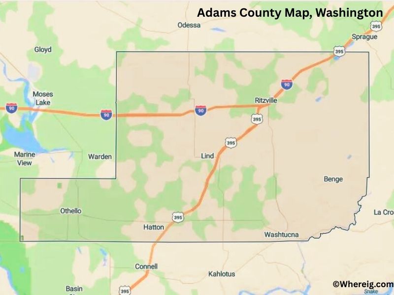 Map of Adams County, Washington