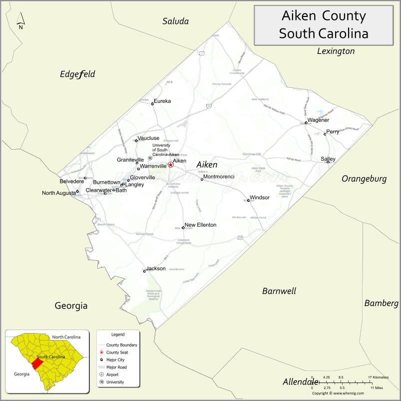 Map of Aiken County, South Carolina