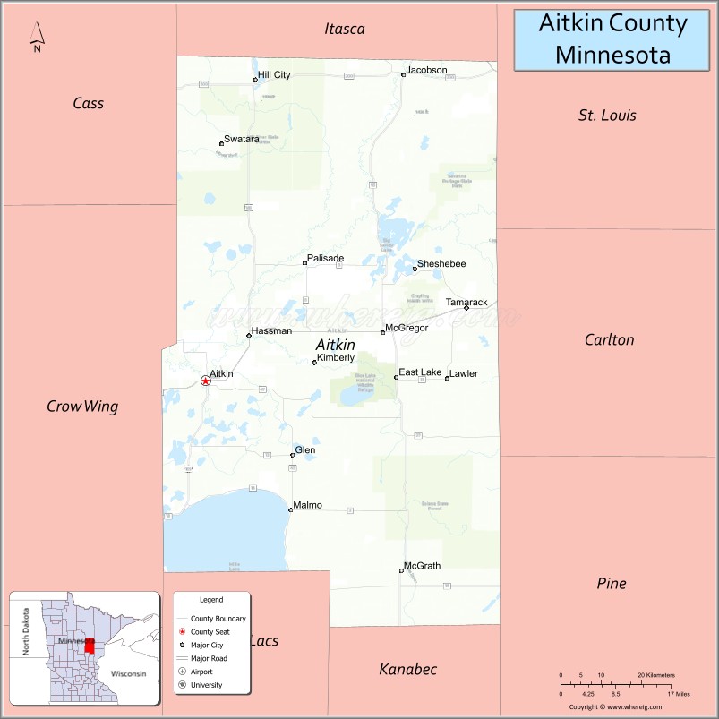 Map of Aitkin County, Minnesota