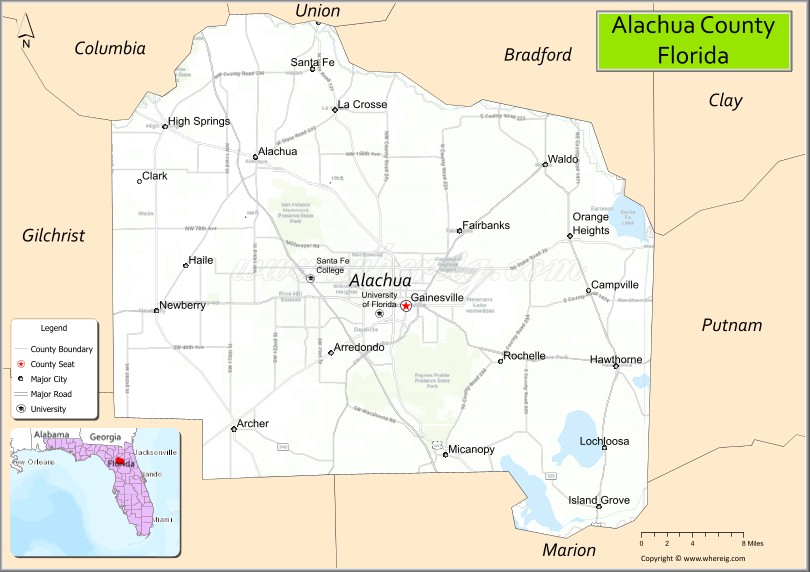 Map of Alachua County, Florida