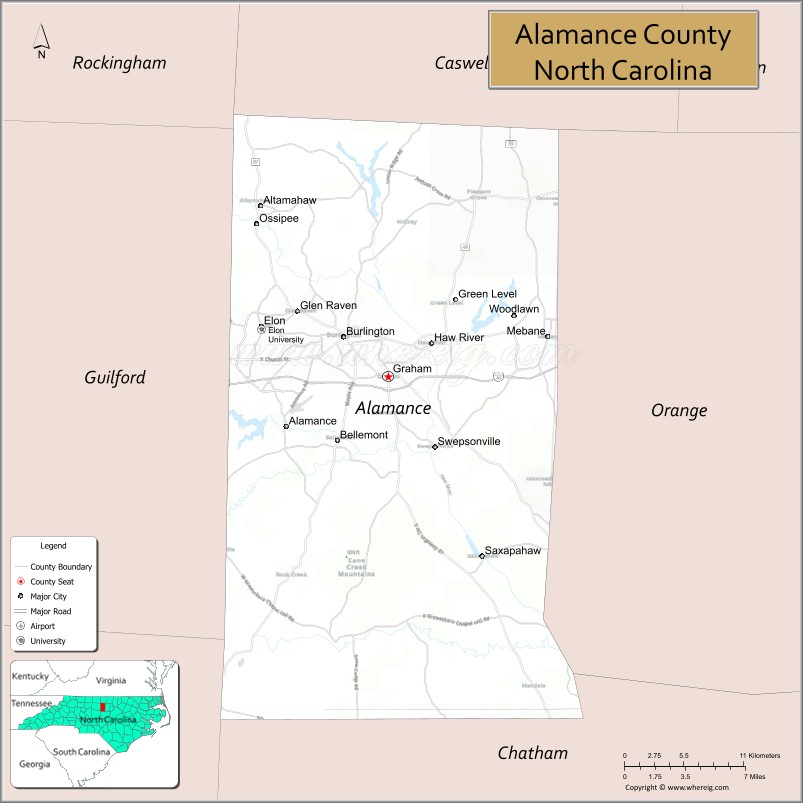 Map of Alamance County, North Carolina
