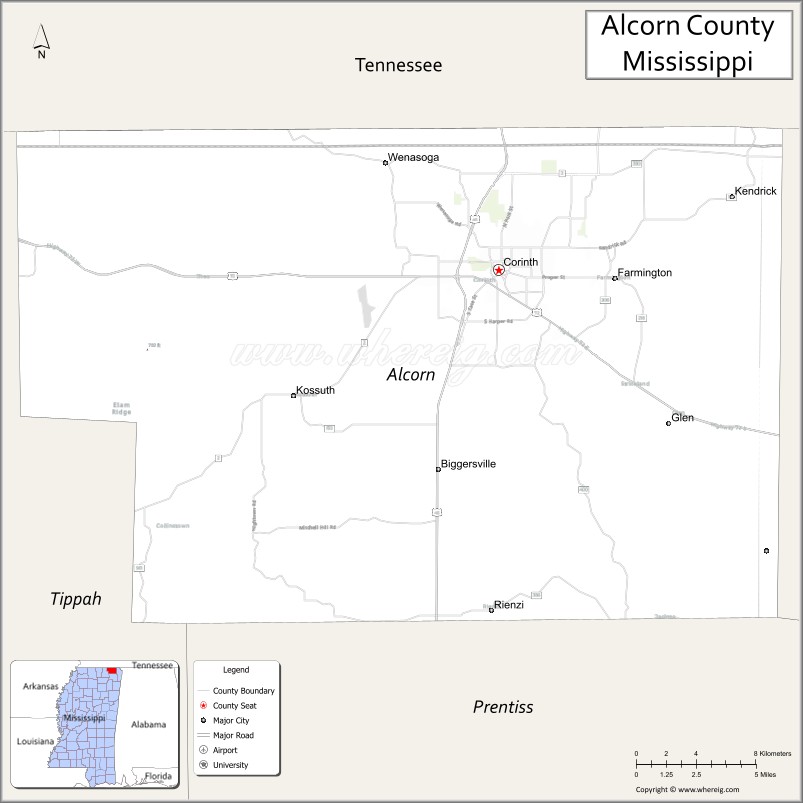 Map of Alcorn County, Mississippi