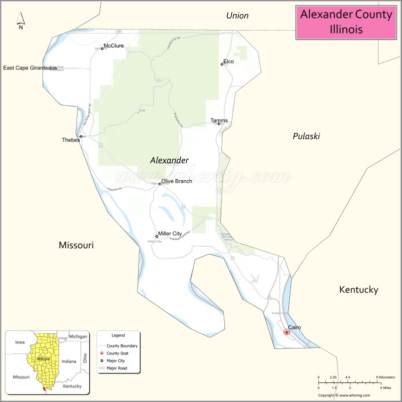 Map of Alexander County, Illinois