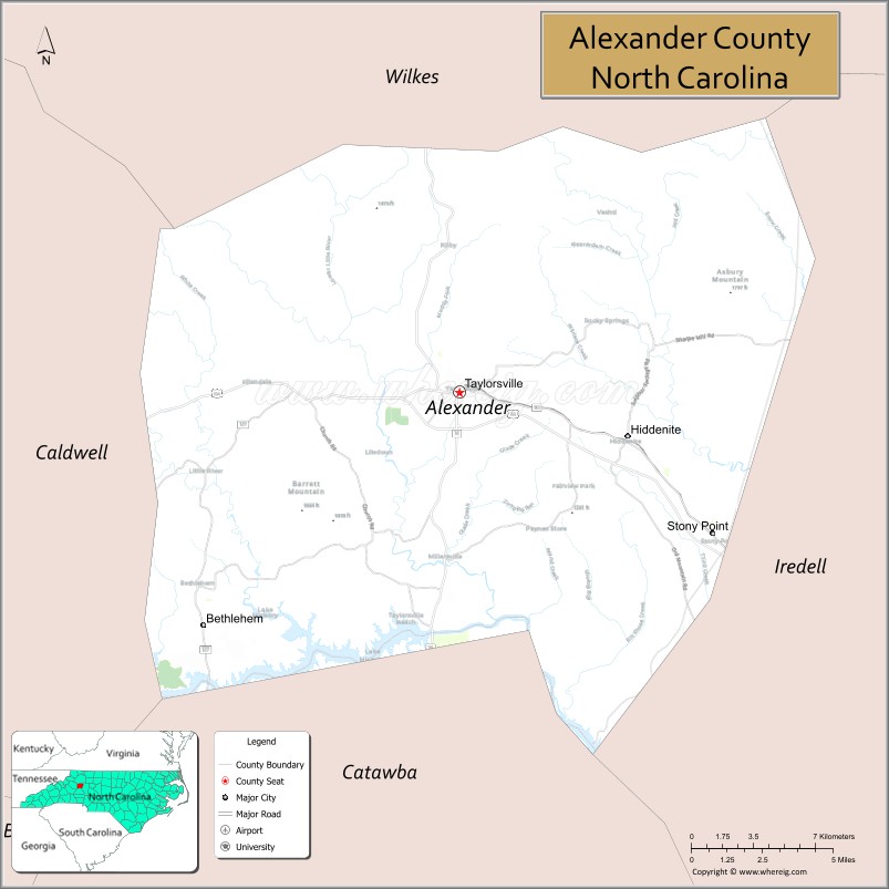 Map of Alexander County, North Carolina