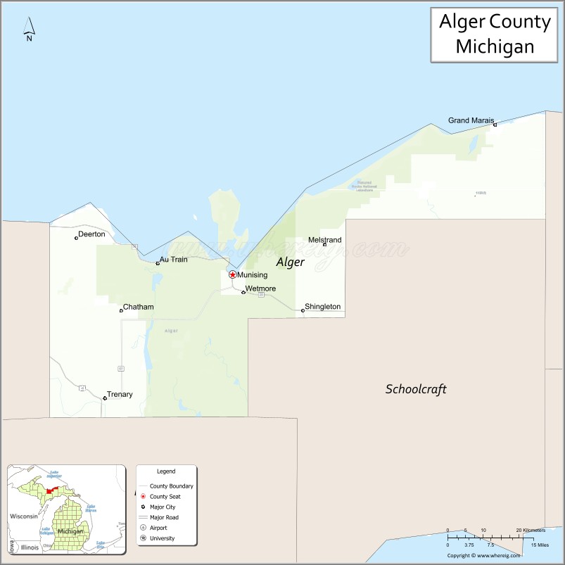 Map of Alger County, Michigan