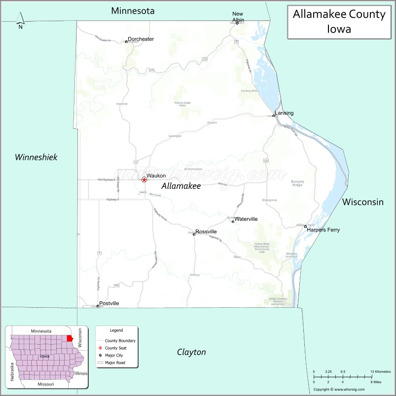 Map of Allamakee County, Iowa