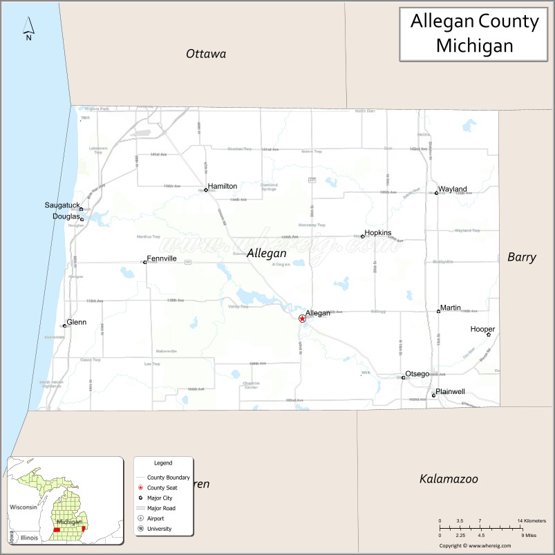 Map of Allegan County, Michigan