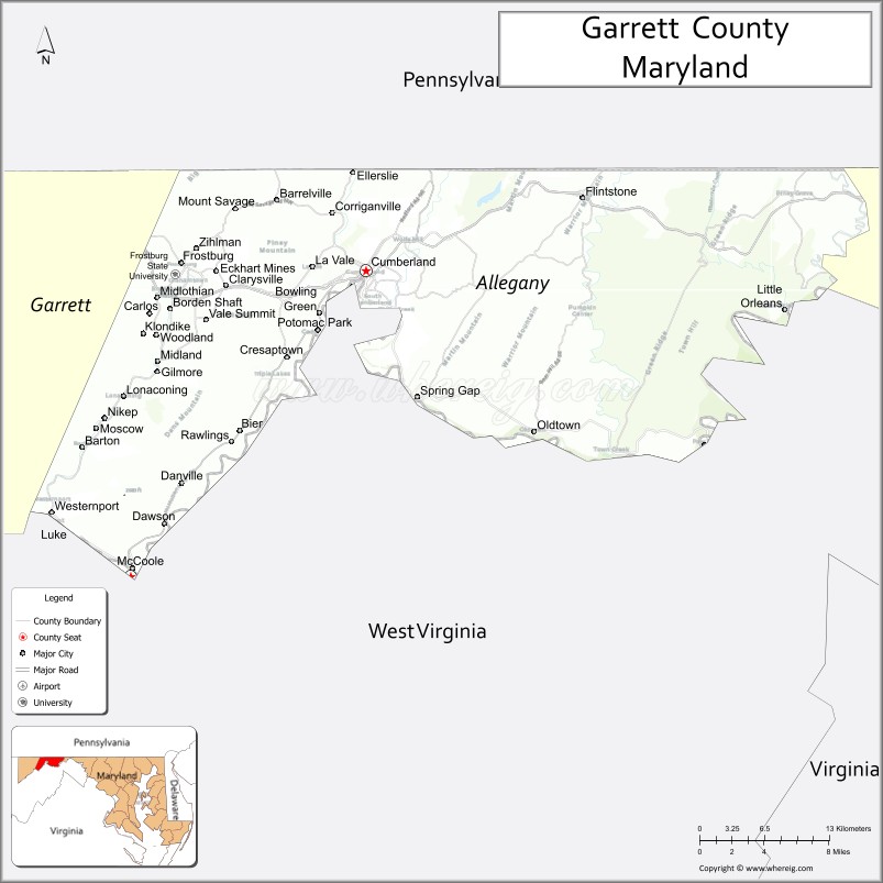 Map of Allegany County, Maryland
