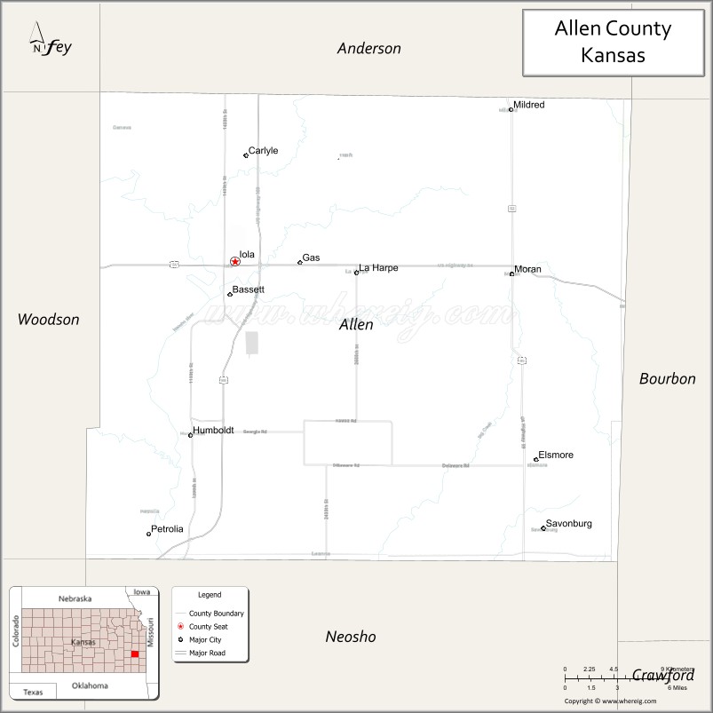 Map of Allen County, Kansas