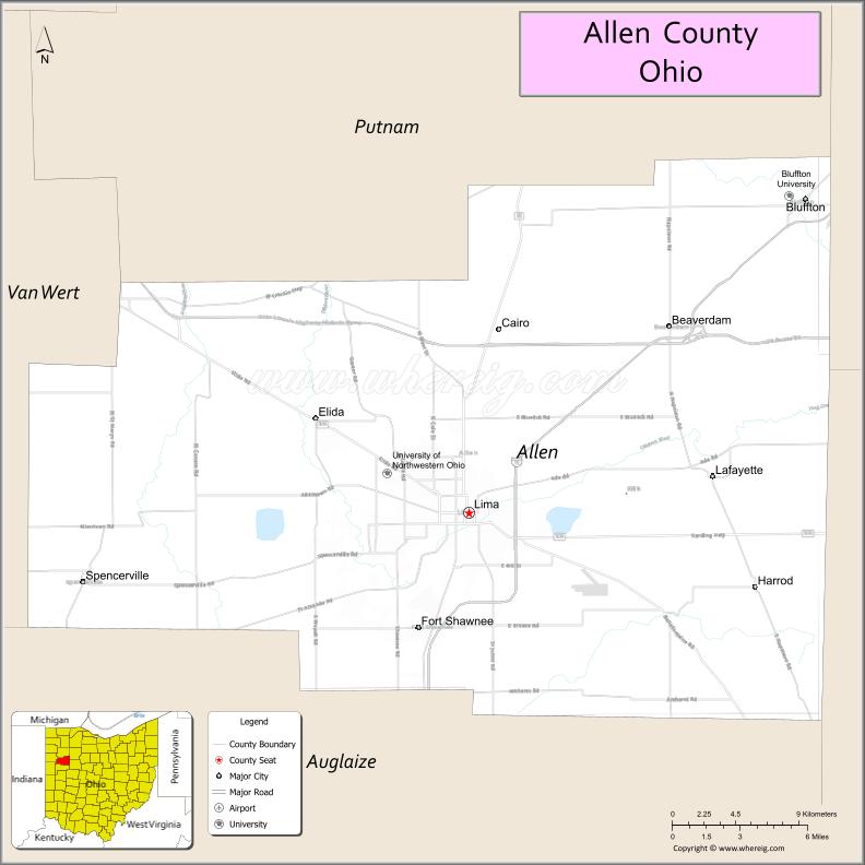 Map of Allen County, Ohio