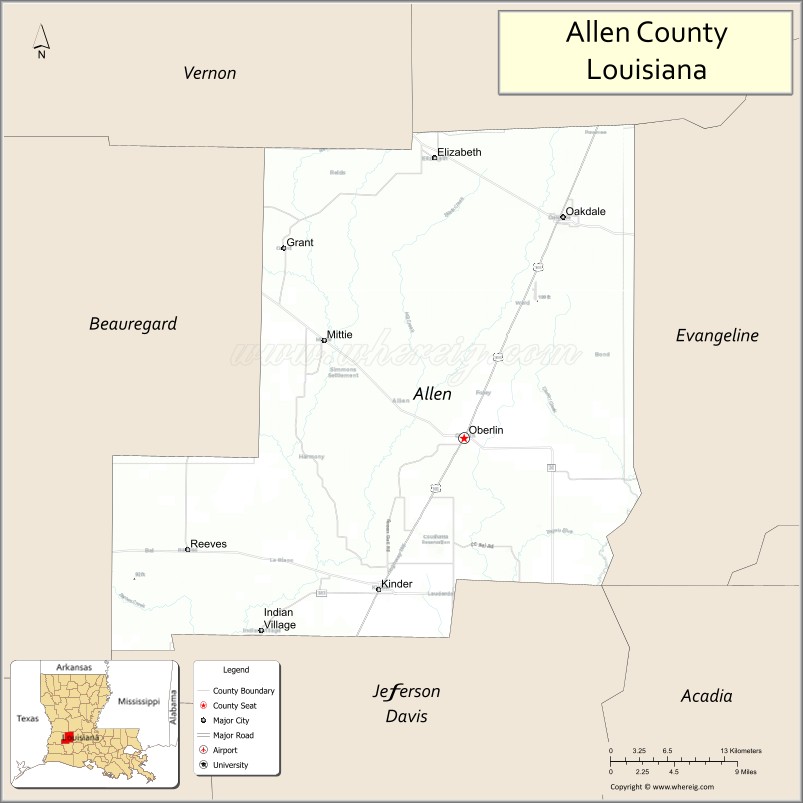 Map of Allen Parish, Louisiana