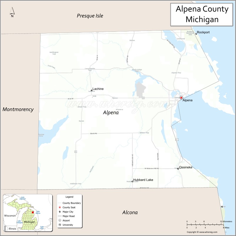 Map of Alpena County, Michigan