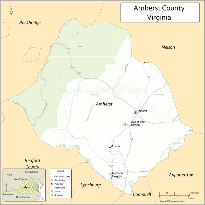 Amherst County Map, Virginia, USA